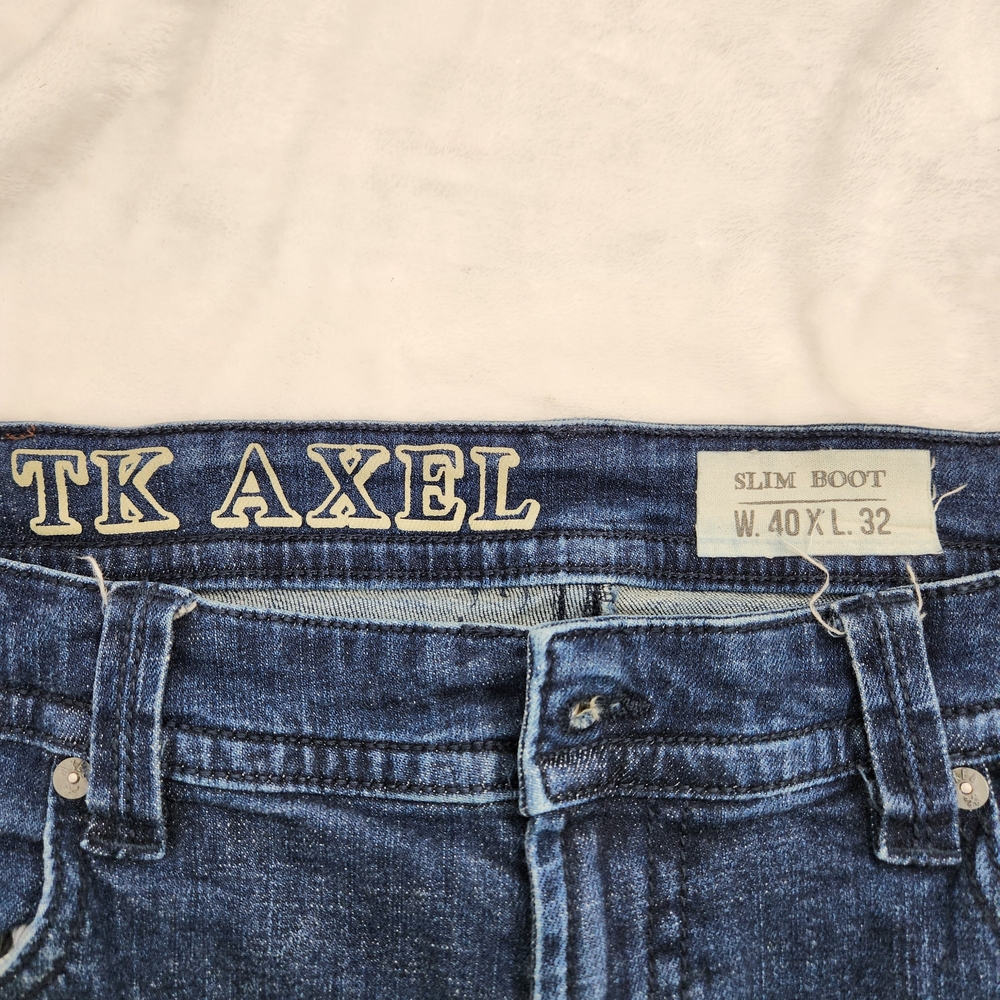 TK Axel Jeans Mens 40 X 32 Blue Slim Boot Cotton Stretch Embroidered Pockets